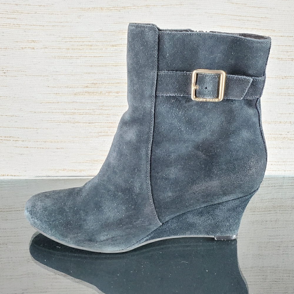Cole haan grand os black suede wedge ankle boots